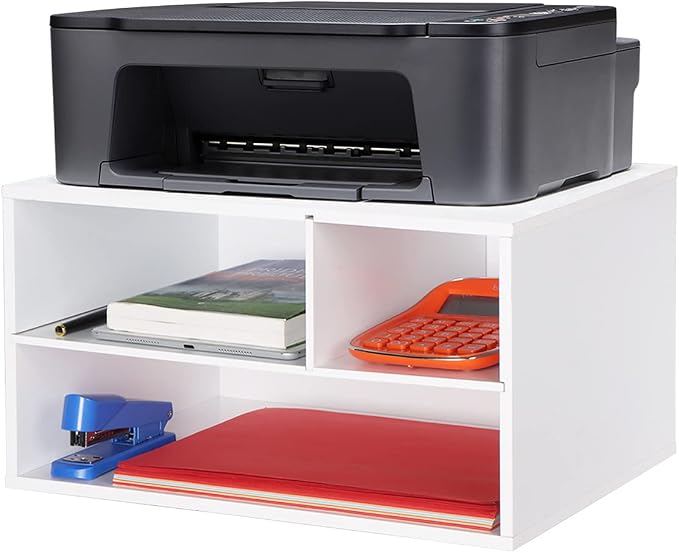 EMERIT Printer Stand Shelf with Storage Wood Desk Paper Organizer for Home/Office, Printer Riser, 2 Tier