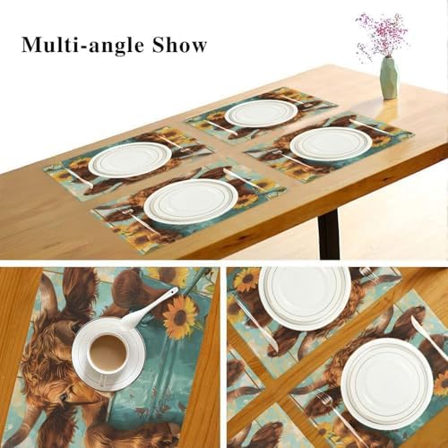ALAZA Highland Cattle in an Iron Can 1 PC Placemats Rectangle Table Mat for Dining Table Restaurant Kitchen Home Decor, 12" x 18"