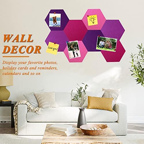 8Pcs Hexagon Felt Cork Board Tiles, Self Adhesive DIY Bulletin Board Pin Board for Office School Home Wall Decor Stickers Memos Photos Display (Gradual Purple)