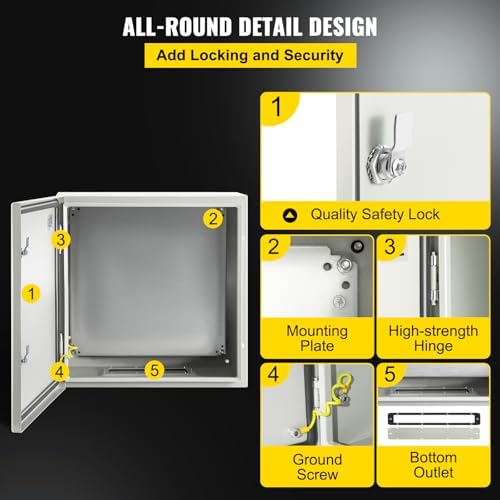 VEVOR NEMA Steel Enclosure, 24 x 24 x 12'' NEMA 4X Steel Electrical Box, IP66 Waterproof & Dustproof, Outdoor/Indoor Electrical Junction Box, with Mounting Plate