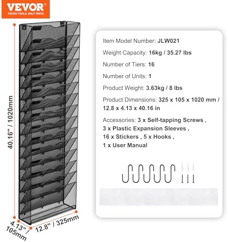 VEVOR File Wall Rack, 1-Piece 16 Pockets Mesh Wall File Holder, Wall Mounted Magazine Mail Paper and Document Storage Folder WJBGJHSWJSWSGLDOLV0