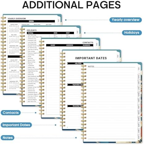 Planner 2026-2027, Monthly & Weekly Jul 2026-Jun 2027 Calendar Book | 6.3" x 8.5", Hardcover Spiral Planner with Tabs, School & Daily Pretty Agenda for Women, Students, Teachers, Coastal Beacon