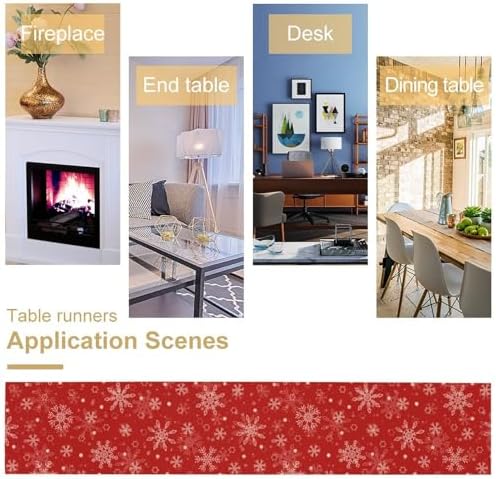 Red Snowflakes Christmas Table Runner, Seasonal Winter Holiday Kitchen Dining Table Decoration for Home Party Decor 13x108 Inch