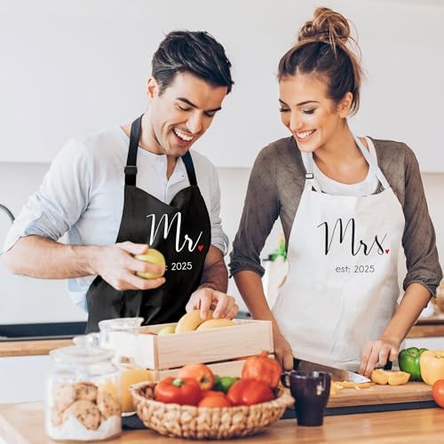 Prazoli Products Mr Mrs Apron Set - Engagement Gifts, Wedding & Bridal Shower Gifts for Couple (Mr. & Mrs. Est: 2025, Standard)