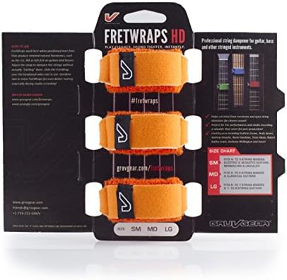 Gruv Gear Fret Wrap & Guitar Mute, Fretwrap for Acoustic, Electric & Bass | String Dampener Recording, Tapping & Practice Accessory (3 Pack, Large Orange, Fits 6 String Bass, 8 String Guitar)