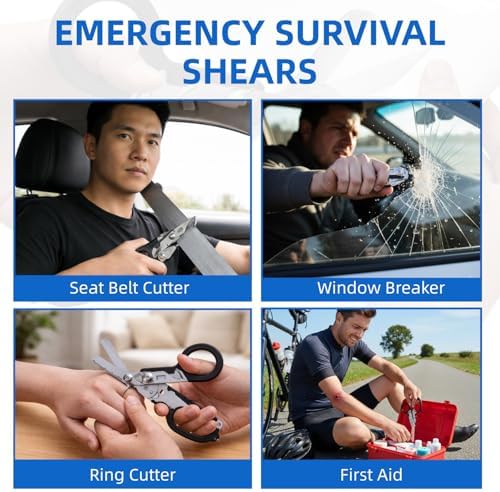 2 Pack Heavy Duty 6 in 1 Multifunctional Trauma Shears Foldable | Stainless Steel emergency response scissors | Survival Shears with Holster | Medical Trauma shears Tactical With Strap Cutter