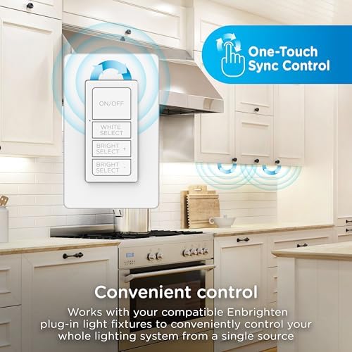 Enbrighten One-Touch Sync Remote Control, Add-on Light Switch for Under Cabinet Lights, Wireless Remote, ON/Off, Dimmable, Color Select Soft White to Bright Daylight, Cabinet Lighting Remote, 81795