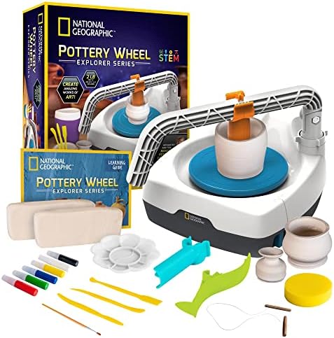 National Geographic Pottery Wheel for Kids Complete Beginner Kit | 2-Speed Electric Motor, 2 Lbs. Air-Dry Clay, Sculpting Tools, Paints and Apron, Creative Craft Toy, Birthday Gift