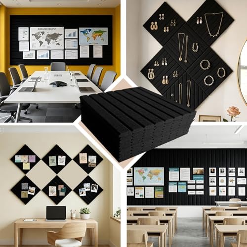 Large Felt Bulletin Board with Self-Adhesive | 12 Pack 48"x36" Cork Board Alternative | Notice Boards with 35 Pushpins, Secure and Easy to Install, Home Office Decor Classroom Decor - Black
