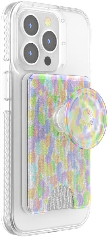 PopSockets Phone Wallet for MagSafe with Grip- Rainbow Glass | PopWallet, Holds 3 Cards, Magnetic, Removable, Secure, Rainbow, Colorful, Phone, Women