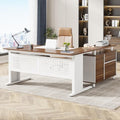 Tribesigns 63 Inch Executive Desk with File Cabinet, L Shaped Office Desk with Drawers and Storage Shelves, Business Furniture Set Workstation for Home Office, White and Walnut