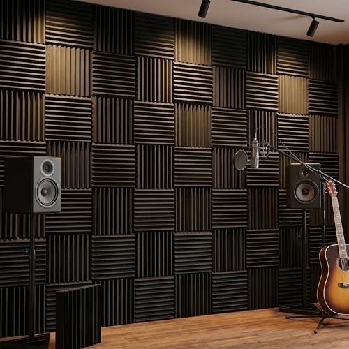 96 Pack Allxinlog Absorb the echo Acoustic Foam Panel Wedge Studio Soundproofing Wall Tiles 12" X 12" X 1"(Accompanied By Double-Sided Adhesive Tape) (96-BLACK)