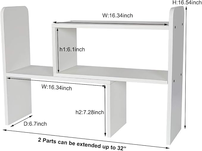 Desk Organizer Desktop Shelf Adjustable Countertop Bookshelf Small Table Shelves Book Organizer Office Organization for Desk, White