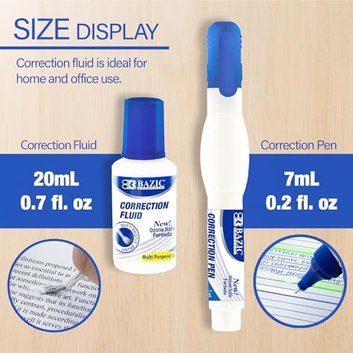 BAZIC PRODUCTS Correction Pen & Fluid Set, Metal Tip, White, 24-Box