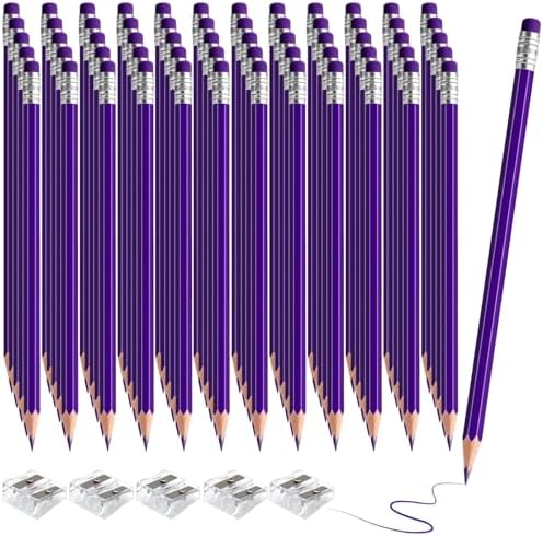 60 PCS Purple Pencils Bulk with Eraser, Pre-Sharpened HB Pencils for Writing & Drawing, School Supplies for Kids Homework, Tests, Art Crafts & Teacher Grading (Purple)