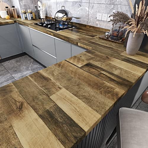 WESTICK Vintage Brown Faux Wood Wallpaper for Cabinets Wood Contact Paper