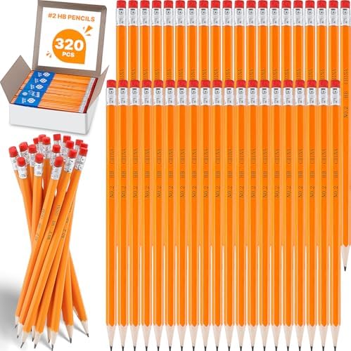 320 Pack #2 HB Pencils Bulk, Yellow Pencils with Erasers