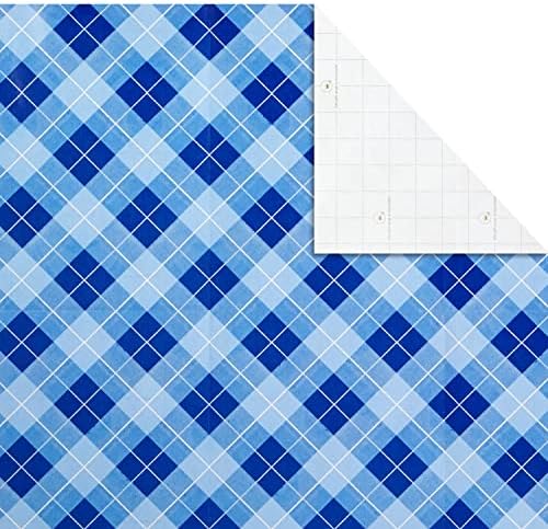 Hallmark Recyclable Flat Wrapping Paper Sheets with Cutlines on Reverse (12 Folded Sheets with Sticker Gift Tags) Winter Blue Plaid, Trees, Navy Blue, Light Blue, White, Gray (0005EW 1016) (Pack of 2)