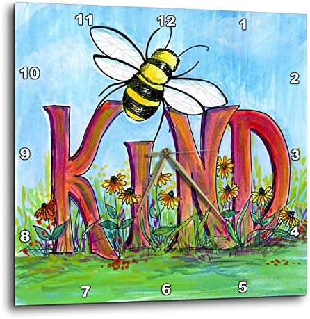 3dRose Wall Clock Silent - 13 inch - Bee Kind Painting - Quotes
