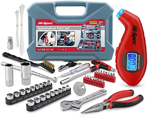 Hi-Spec Compact Auto Garage Tool Kit with Digital Tire Pressure Gauge