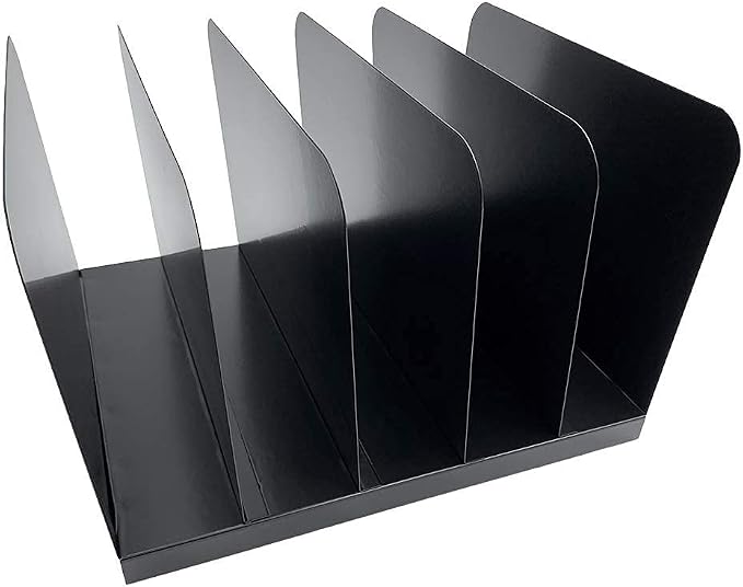 Huron Desktop File Binder Organizer Storage Vertical 5 Slot, Black Commercial Grade Steel