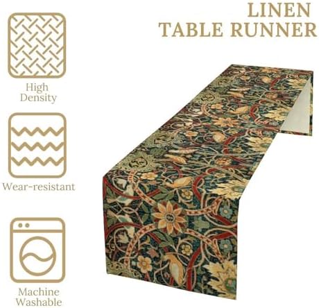 William Morris Table Runner Vintage Flowers Table Runner for Dining Table Decor 13 x 108 Inch Strawberry Thief