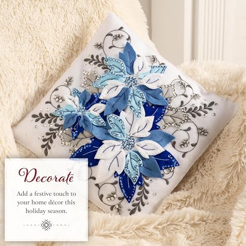 Bucilla Felt Applique Pillow Kit, Winter Blue Poinsettia, Perfect for DIY Arts and Crafts