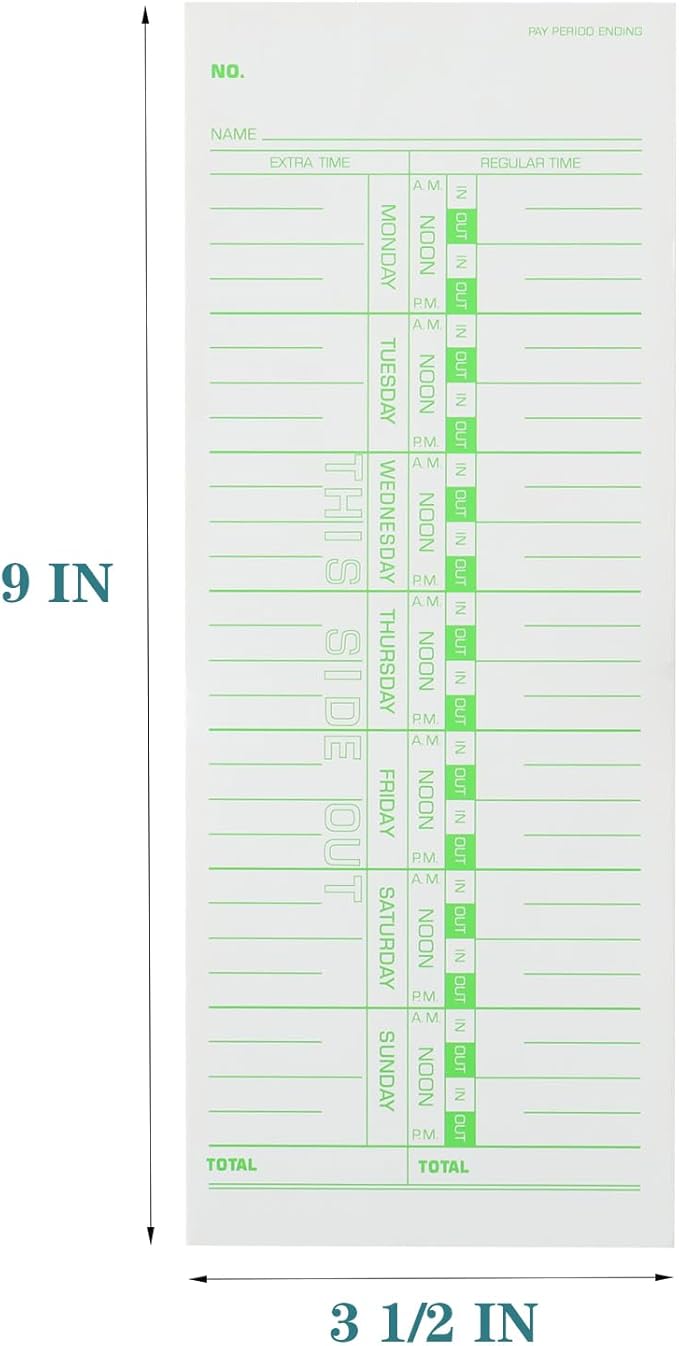 1000PCS Time Cards for Employees Weekly, 1 Sided Time Sheets, 3-1/2" x 9", Green