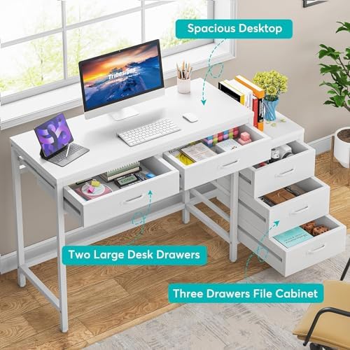 Tribesigns Computer Desk with 5 Drawers, Reversible Home Office Desks