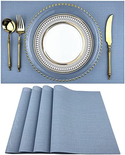 WAZAIGUR Placemats Crisscross Woven Vinyl Place Mats Set of 4 Nattier Blue