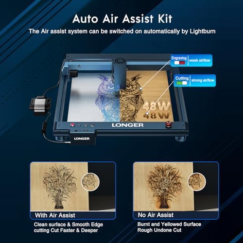 Longer Laser B1 40W Laser Engraver Cutter with Auto Air Assist, Working Speed Up to 600MM/S, DIY Laser Engraver for Wood and Metal, Paper, Acrylic, Glass, Leather, Working Area 17.72x17.32 inch