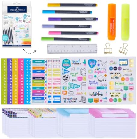 Faber-Castell Essential Note Taking Supplies - Studying Essentials Set with 6 Fineliner Journal Pens, College School Supplies, Stationary and Planner Accessories