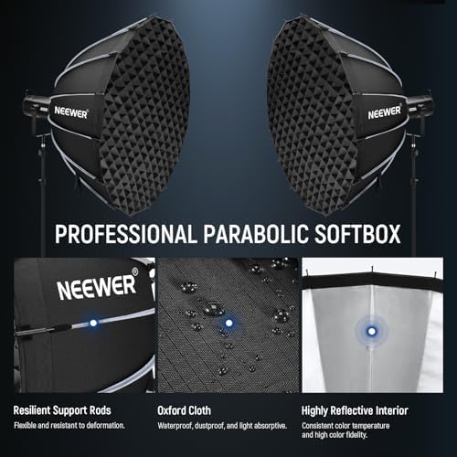 NEEWER Parabolic Softbox Kit, 47.2" Bowens Mount Soft Box with Light Diffusers for Studio Photography Video Recording Streaming Lighting Compatible with Aputure 120d Compatible with Godox SL60w, NS73P