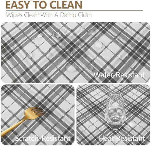 DWCN Checkered Tablecloth, 60 x 120 Inch, Rectangular, Grey and White