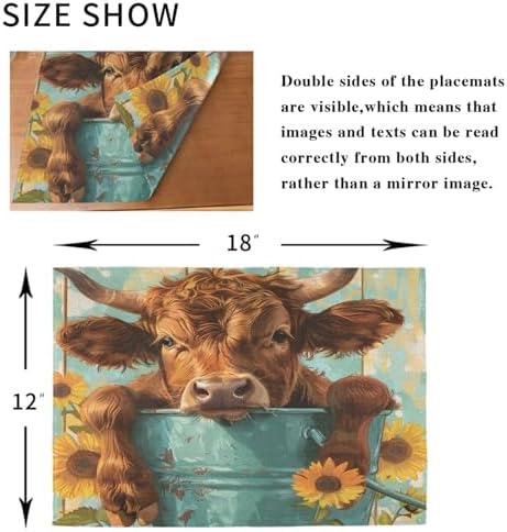 ALAZA Highland Cattle in an Iron Can Set of 4 Placemats Rectangle Table Mat for Dining Table Restaurant Kitchen Home Decor, 12" x 18"
