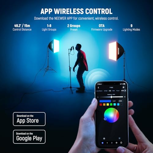 NEEWER 2 Pack 520W Equivalent RGB Softbox Lighting Kit App Control, NK800