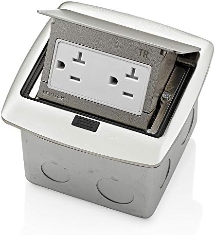 Leviton Pop-Up Floor Box with 20 Amp, Tamper-Resistant Outlet, PFTR2-BN, Brushed Nickel