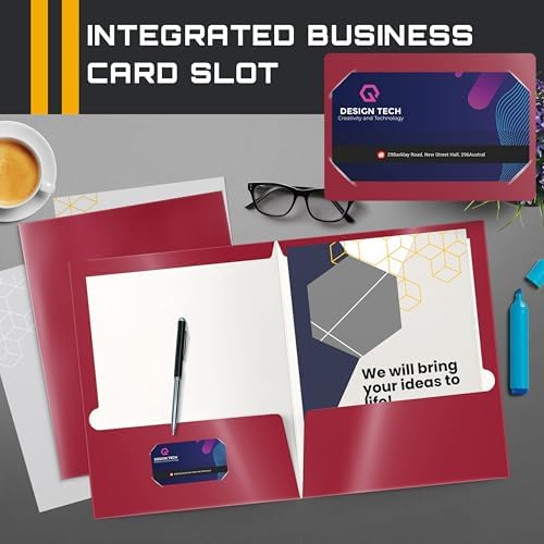 Better Office Products 2 Pocket Glossy Laminated Burgundy Red Paper Folders, Box of 25, Letter Size, Burgundy Red Paper Portfolios