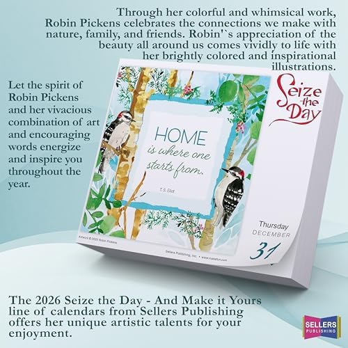 Seize the Day 2026 Daily Desk Calendar: Boxed Page-a-Day Inspirational Calendar by Robin Pickens with Day-to-Day Uplifting Quotes & Colorful Art