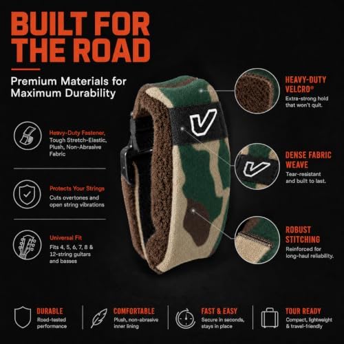 Gruv Gear Fret Wrap & Guitar Mute, Fretwrap for Acoustic, Electric & Bass | String Dampener Recording, Tapping & Practice Accessory (1 Pack, Extra Large Camo Green, Fits 7-12 String Bass, Extended