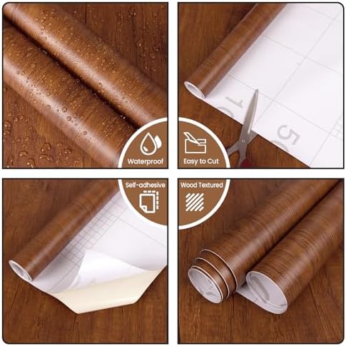Wood Grain Contact Paper Peel and Stick Wallpaper for Cabinets Furniture