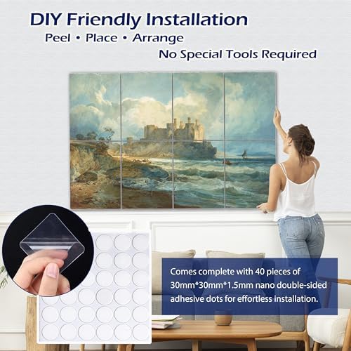 PINWELIFE® Masterpiece Acoustic Art Panels, 8-Pack 12"×16" Sound Absorbing Panels, Decorative Acoustic Wall Art, Noise and Echo Cancelling for Home Studio/Office, Nano Tape Included