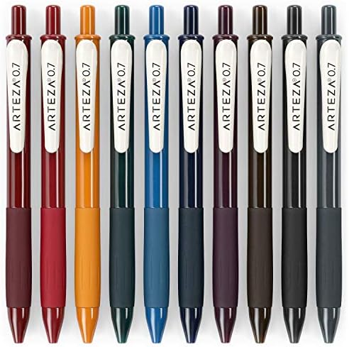 ARTEZA Gel Pens Colored Set of 10, Unique Vintage Colors, Retractable Pens Assorted Colors