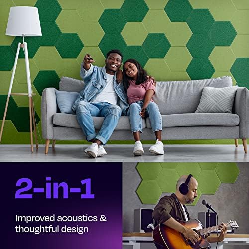 Acoustic Panels 12-Pack - 12"X10.4"X0.4" Soundproof Wall Panels - High Density Sound Dampening - Gin Green Hexagon