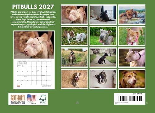 Pitbull Calendar 2027 Pit Bull Monthly Wall Calender 12 Month