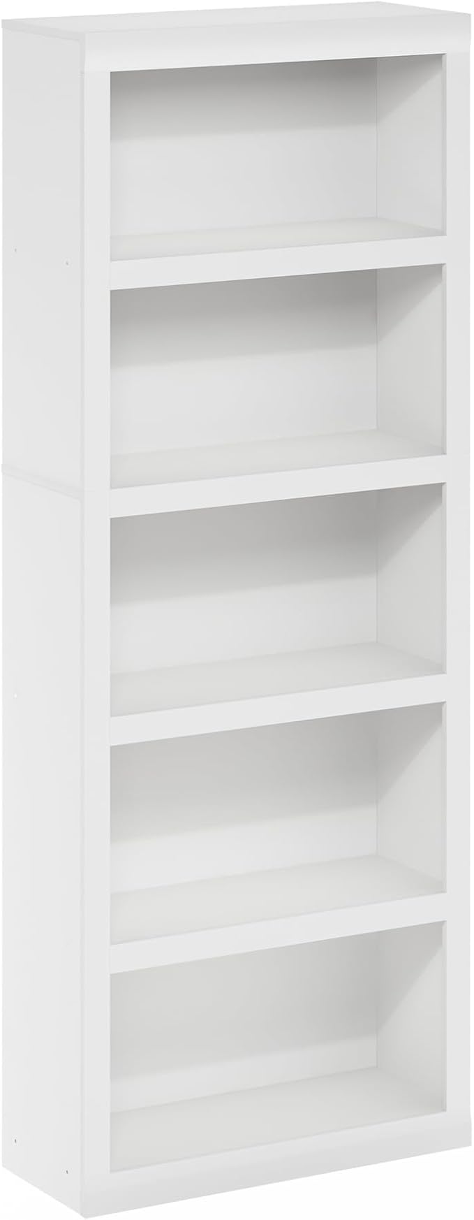 Furinno Rail 5-Tier Book Shelf with Open Shelf, White | 10 x 24.6 x 63.5, Classic Style, Bookshelf, Bookcase, for Organization and Storage, for Living Room, Bedroom, Home Office