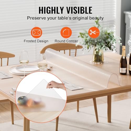 VEVOR Plastic Table Cover, 42 x 60 Inch 1.5 mm Thick Frosted Rectangle PVC Desk Mat Protector, Waterproof & Easy Cleaning Pad Tablecloth, for Office, Dresser, Dining Room, Night Stand