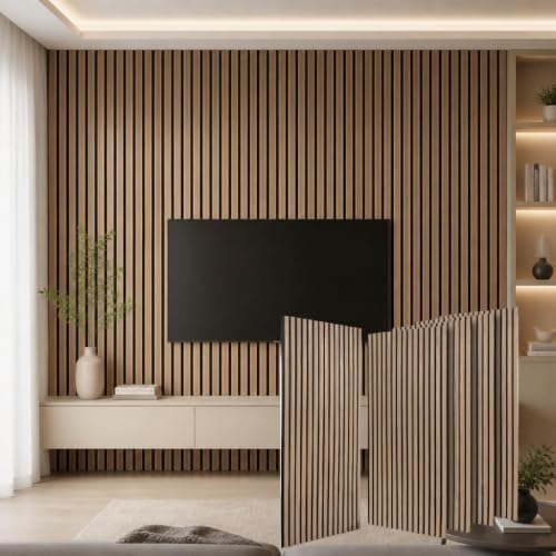 5 Pack Large Wood SlatWall Acoustic Panels for Wall 47.2 x 23.6 x 0.4 Inch Soundproof Sound Absorbing Decor Panels Wood Veneer Panels for Living Room Bedroom Home Studio Office Decor (Walnut, 5 Pack)
