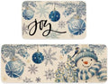 JarThenaAMCS Winter Christmas Kitchen Mats Blue Snowman Xmas Ball Snowflake Welcome Floor Mat Non-Slip Door Rugs for Indoor Outdoor Bathroom, 17 x 29 Inch & 17 x 47 Inch