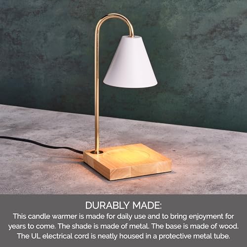 Mikasa 13.4 Inch Electric Candle Warmer with Metal Shade - White Lamp Warmer for Jar Candles, Flameless Fragrance Diffuser with 50W Halogen Bulb, Wood Base, Home Decor for Living Room and Bedroom
